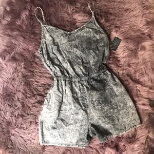 F21 Black Acid Denim Romper